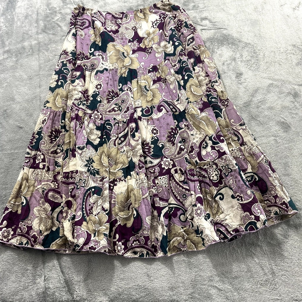 Twentyone Womens Maxi Skirt Paisley Floral Purple Elastic Waist Tiered Size M
